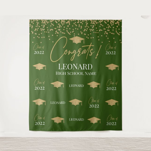 Green Step and repeat Graduation Backdrop banner Wandteppich (Vorderseite)