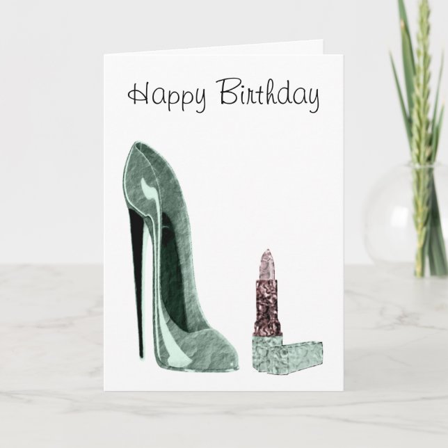 Green Stiletto Shoe and Lipstick Art Karte (Vorderseite)