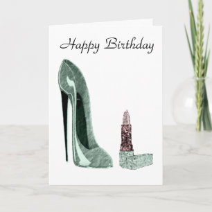 Green Stiletto Shoe and Lipstick Art Karte