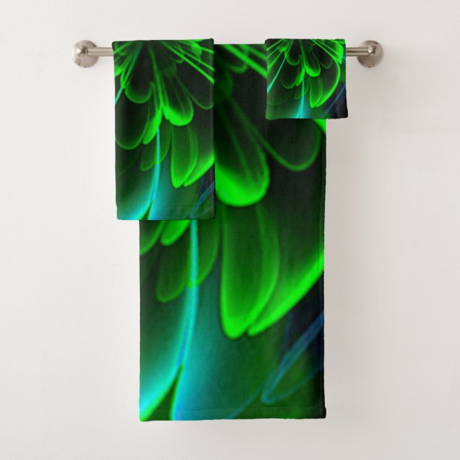 Green Stilized Corolla Bent Up Petals Badhandtuch Set (Insitu)