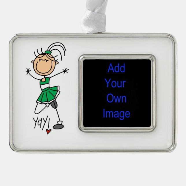Green Strichmännchen Cheerleader Rahmen-Ornament Silber (Vorderseite)
