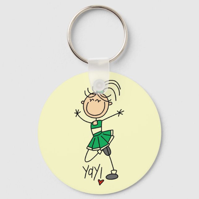 Green Strichmännchen Cheerleader T - Shirt und Ges Schlüsselanhänger (Vorderseite)