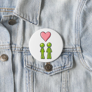 Green Strichmännchen Couple Pink Heart Liebe Button