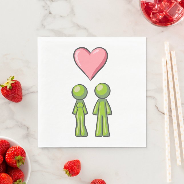Green Strichmännchen Couple Pink Heart Liebe Serviette (Von Creator hochgeladen)