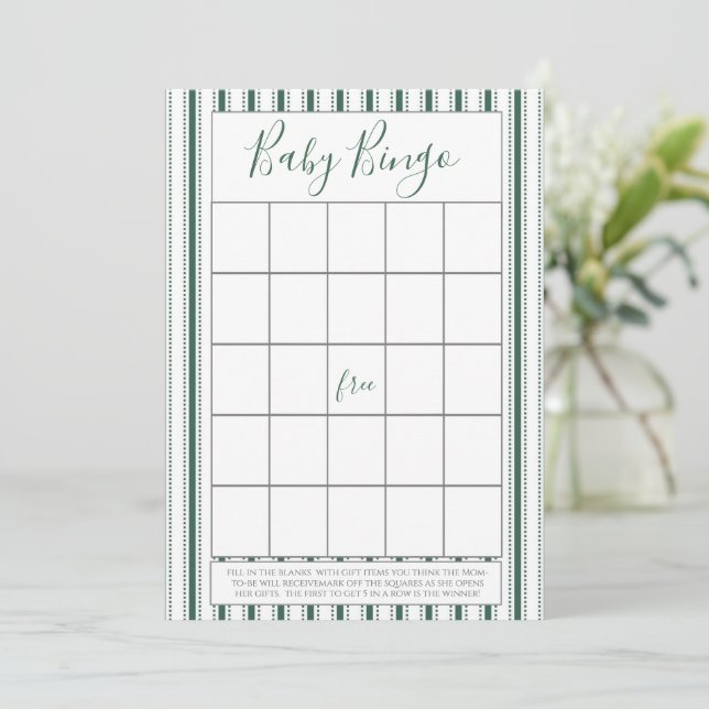 Green Strip Baby Duschbingokarte Hinweiskarte (Stehend Vorderseite)
