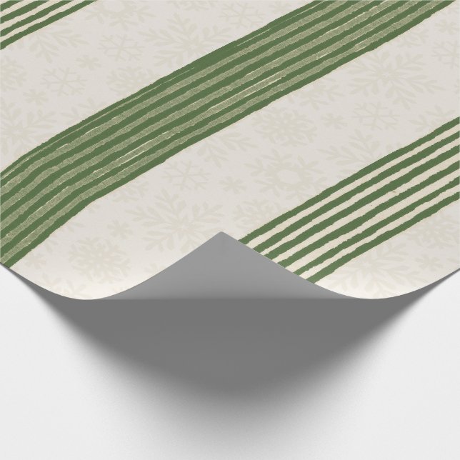 Green Strip Delicate Snowflake Weihnachten  Geschenkpapier (Ecke)