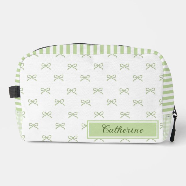 Green Stripe Bow Pattern Coquette Cosmetic Waschbeutel (Vorderseite)