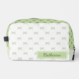 Green Stripe Bow Pattern Coquette Cosmetic Waschbeutel