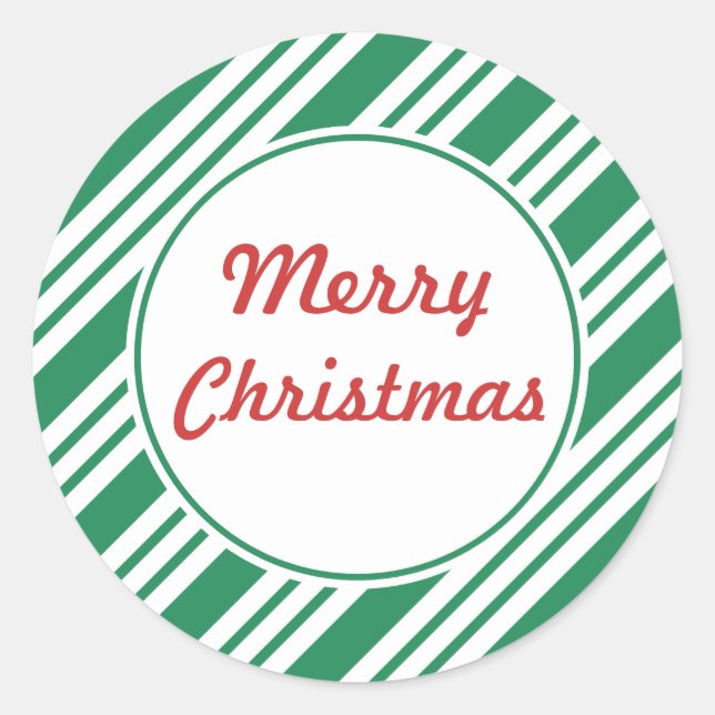 Green Stripe Frohe Weihnachtskleber Runder Aufkleber (Vorderseite)