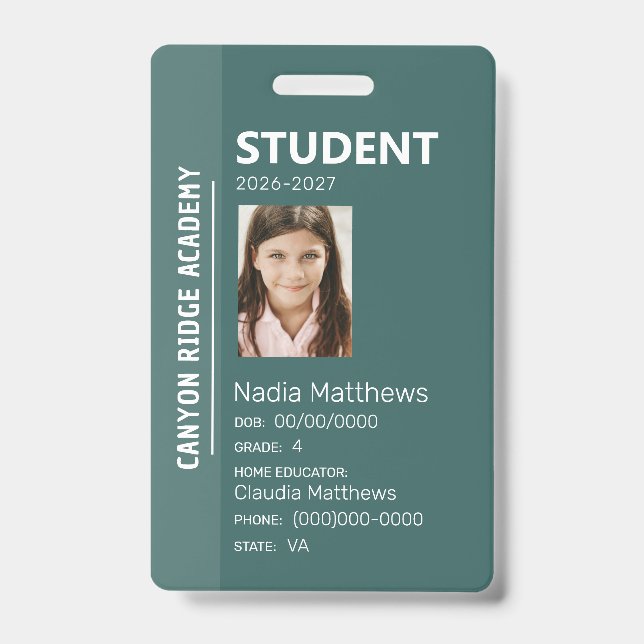 Green Stripe Homeschool Student ID Badge Ausweis (Front)
