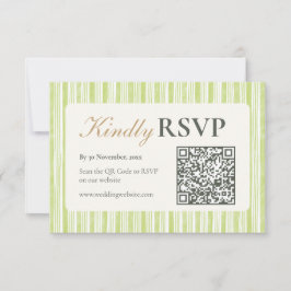 Green Stripe Wedding RSVP Postcards with QR Code Karte