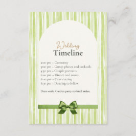 Green Stripe Wedding Timeline Cards with QR Code Begleitkarte