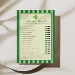 Green Striped Clover He said She said Game Card Einladung