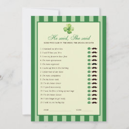 Green Striped Clover He said She said Game Card Einladung