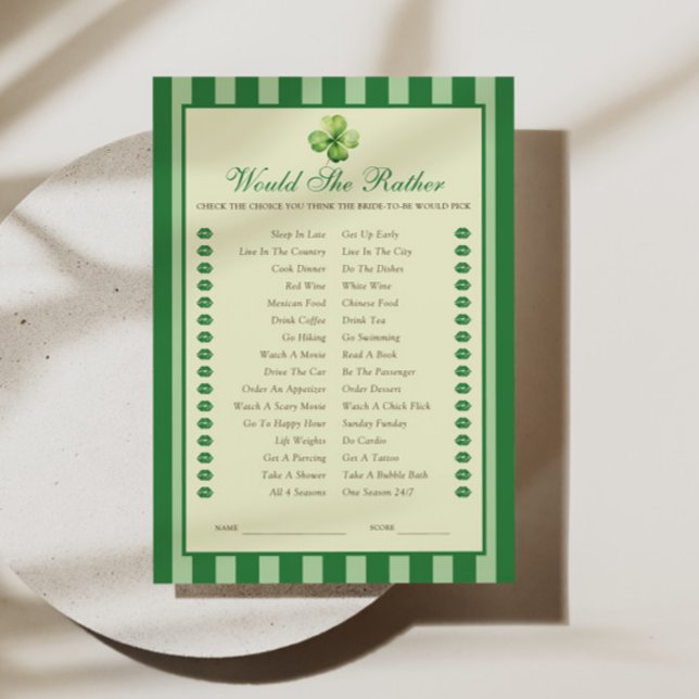 Green Striped Clover Would She Rather Game Card Einladung (Von Creator hochgeladen)