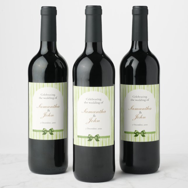 Green Striped Retro Wedding Wine Bottle Label Weinetikett (Flaschen)