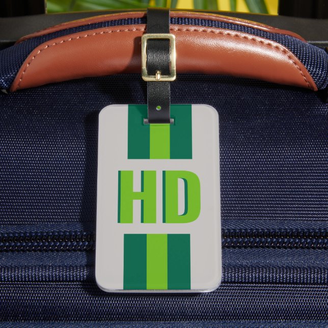 green striped Shadow Monogram retro camping Gepäckanhänger (Vorderseite Insitu 2)