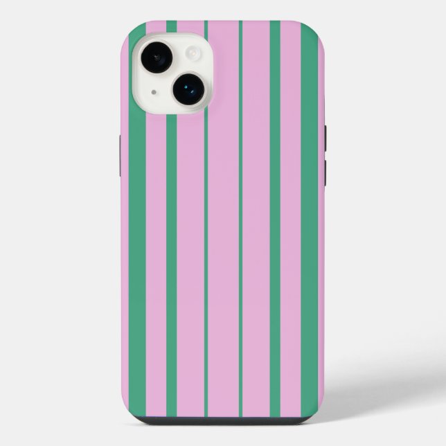 Green Stripes and Soft Pink iPhone 14 Plus case iPhone 14 Plus Hülle (Rückseite)