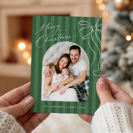 Green Stripes Bow Christmas Photo Card Feiertagskarte