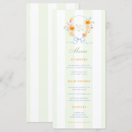 Green Stripes & Floral Crest Spring Wedding Menu Menükarte