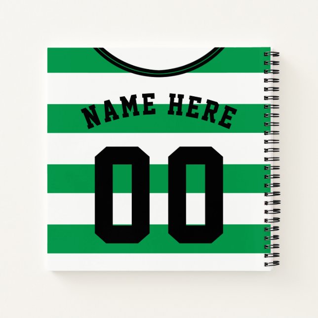 Green Stripes Jersey Template Notebook, Fußball Notizbuch (Rückseite)