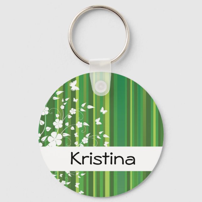 Green Stripes Personalisiert Name Schlüsselanhänge Schlüsselanhänger (Vorderseite)