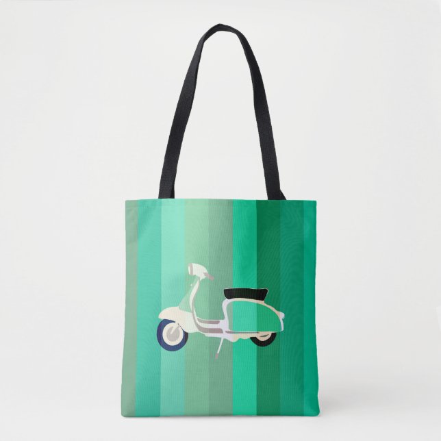 Green Stripes Retro Scooter Tote Bag Tasche (Vorderseite)
