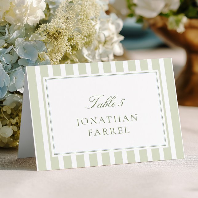 Green Stripes Wedding Place Cards Tischnummer (Von Creator hochgeladen)