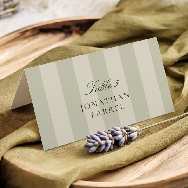 Green Stripes Wedding Place Cards Tischnummer (Von Creator hochgeladen)