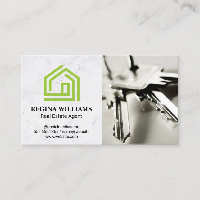 Green Stylish House Logo | Schlüssel Visitenkarte (Vorderseite)