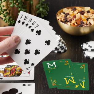 GREEN Stylish Player Initials & Name Personalisier Spielkarten