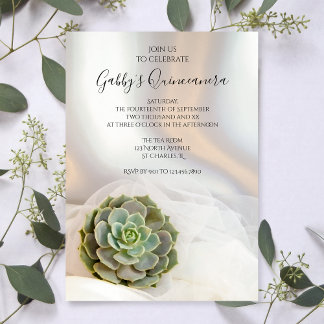 Green Succulator auf White Quinceanera Party Einladung