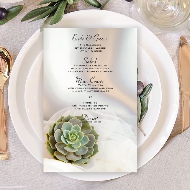 Green Succulent auf White Wedding Menu (Von Creator hochgeladen)