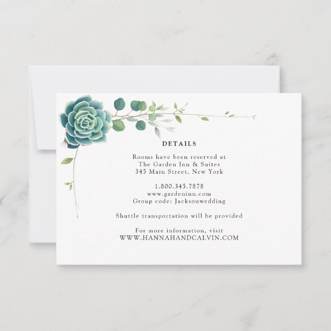 Green Succulent Wedding Details Card Einladung (Vorderseite)