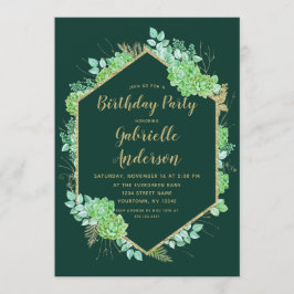 Green Succulents Gold Anniversaire Fête Invitation