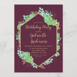 Green Succulents Gold Anniversaire Fête Invitation