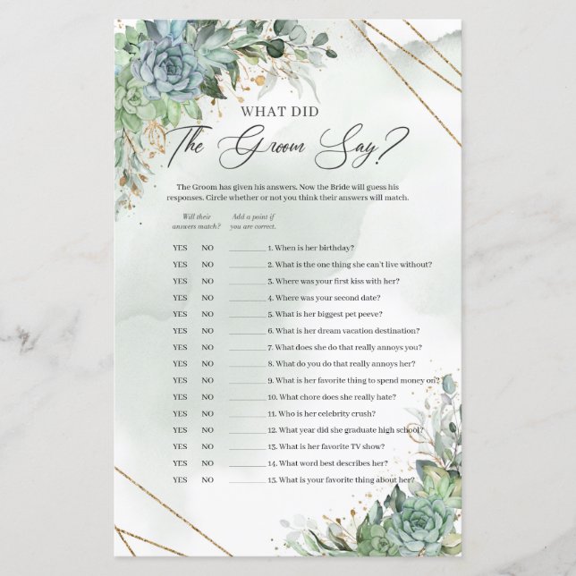 Green Succules Goldrahmen Was hat der Bräutigam ge (Vorderseite)