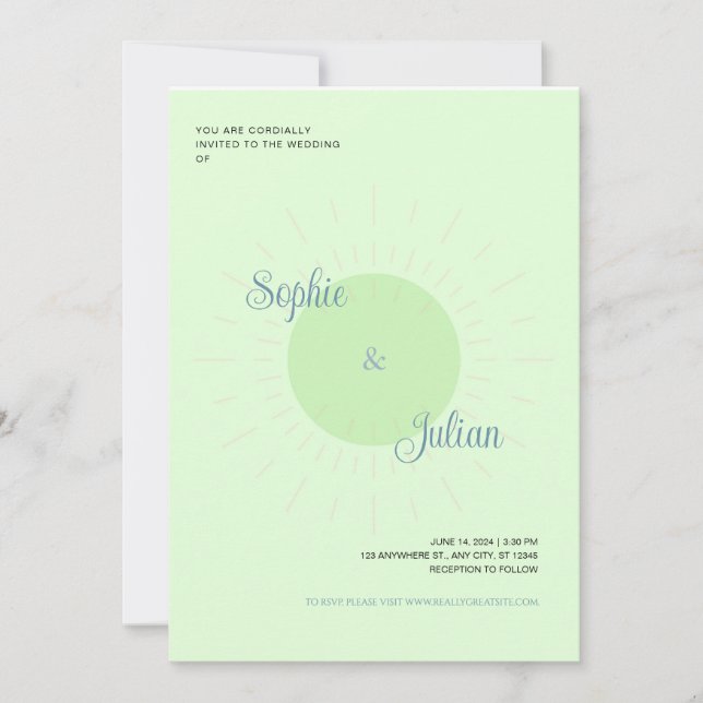 Green Sunburst Wedding Invitations (Devant)