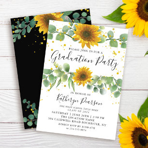 Green Sunflowers Graduation Party Invitation