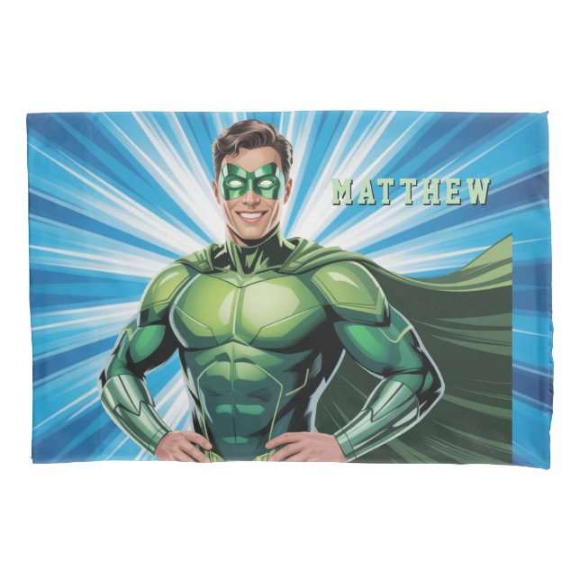Green Superhero Boys Birthday Party Gift Kissenbezug (Vorderseite)