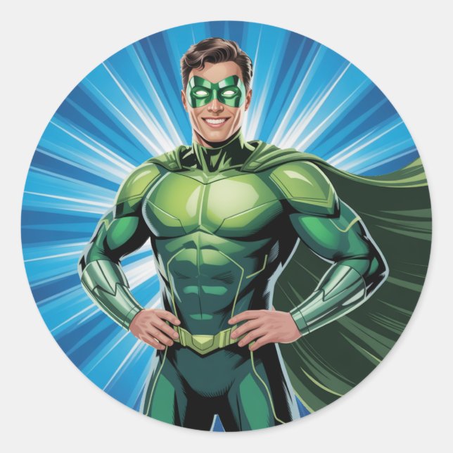 Green Superhero Boys Birthday Party Runder Aufkleber (Vorderseite)