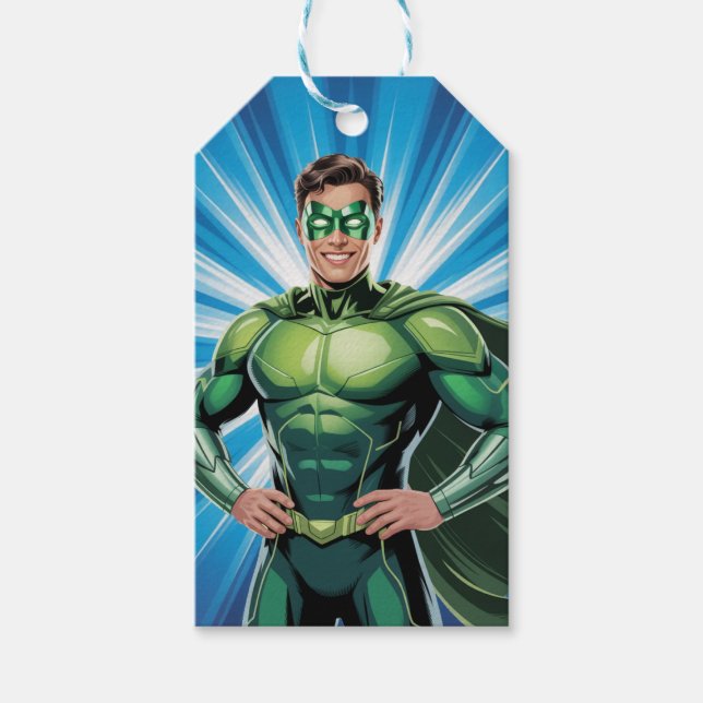 Green Superhero Boys Birthday Thank You Geschenkanhänger (Vorderseite)