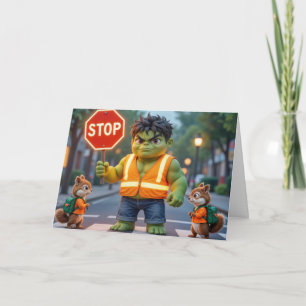 Green Superhero Happy School Year Karte