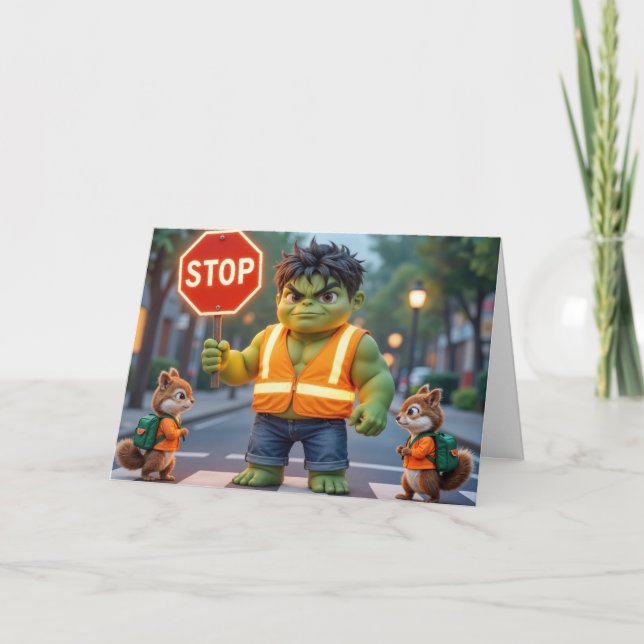 Green Superhero Happy School Year Karte (Vorderseite)