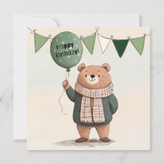 Green Sweater Bär mit Fall Kariert Scarf Einladung