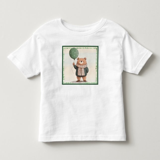 Green Sweater Bär mit Fall Kariert Scarf Kleinkind T-shirt (Vorderseite)