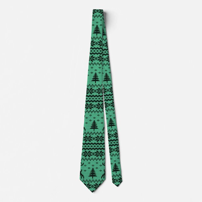 Green Sweater Christmas Tree Men Krawatte (Vorderseite)