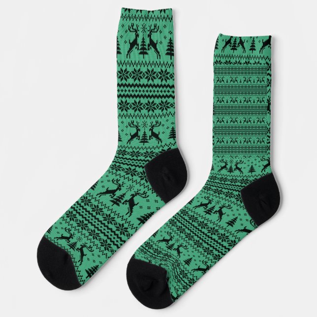 Green Sweater Rentier Weihnachten Socken (Linkes Detail)