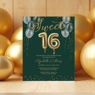 Green Sweet 16 Bday Balloons Budget Einladungen