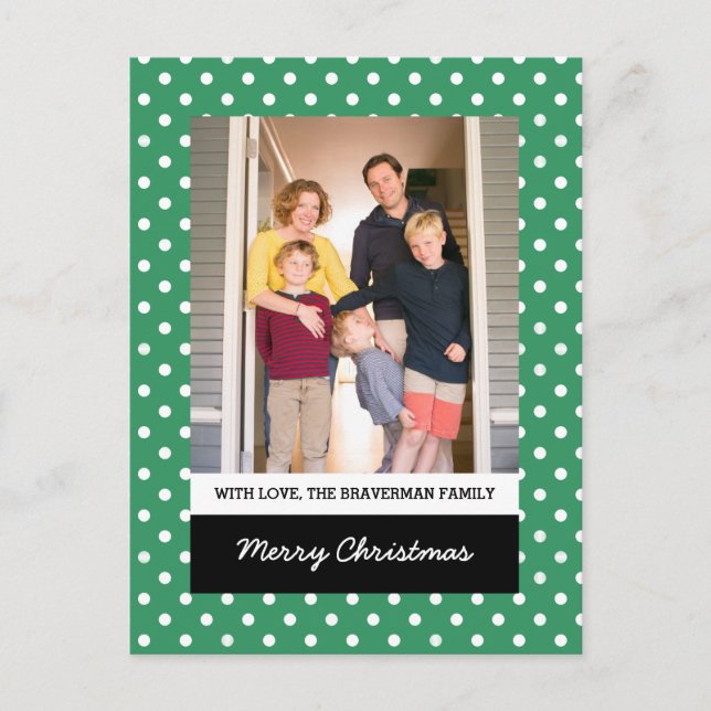 Green Sweet Polka Dot Holiday Foto Postkarte (Vorderseite)